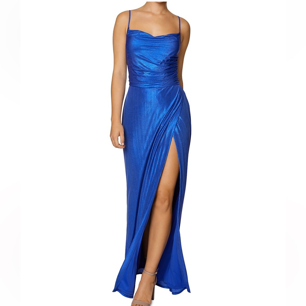Lustrous Cowl Next Blue Evening Gown